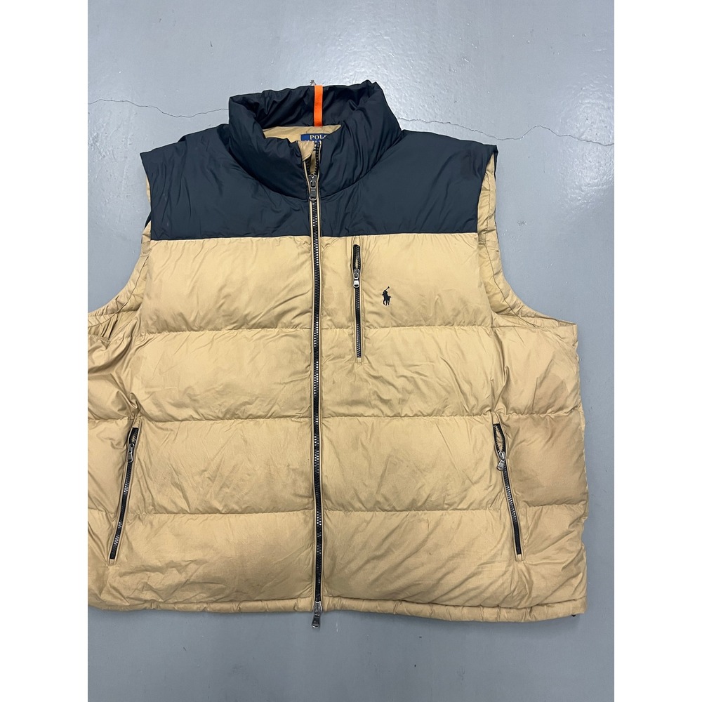 Polo Ralph Lauren Performance Puffer Vest Tan Navy Blue 5XB Big Tall